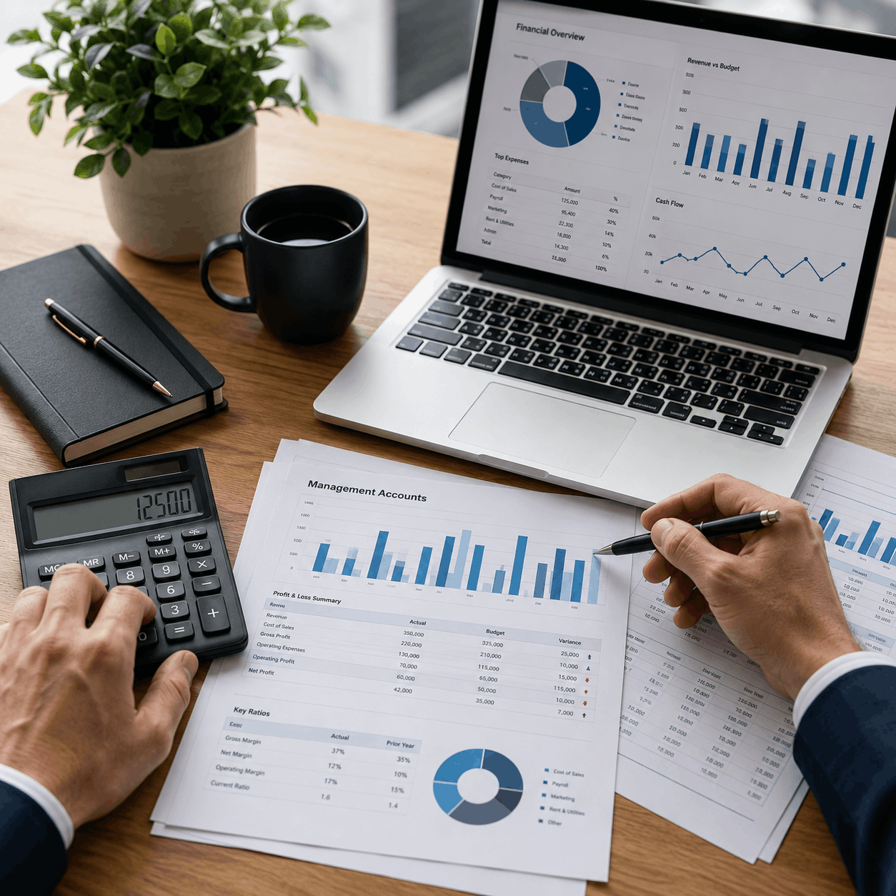 Financial reporting and management accounting analysis for a growing business.