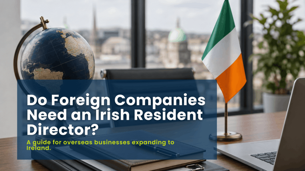 Business professionals reviewing company incorporation requirements and director residency rules for establishing a company in Ireland.