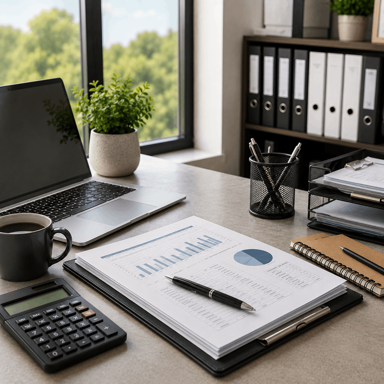 Organized Office Desk in Warm Daylight