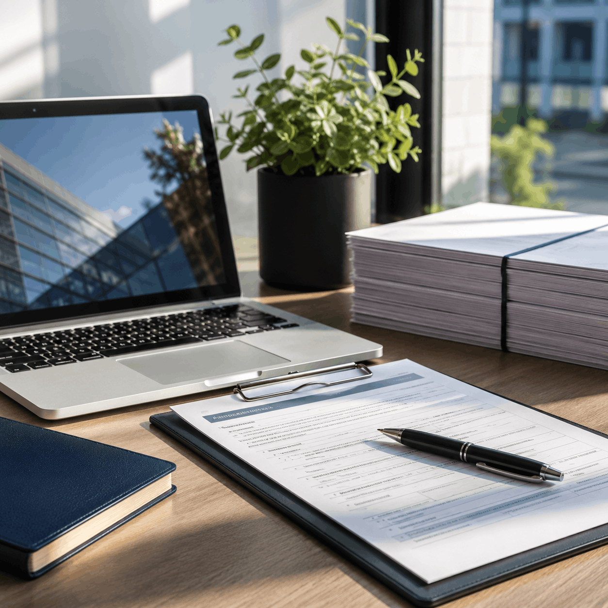 Sunlit Modern Office Workspace